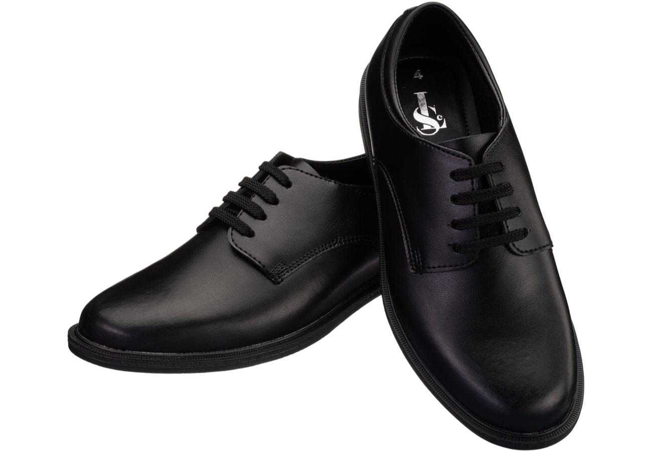 Genuine Leather School Shoe Black Double 