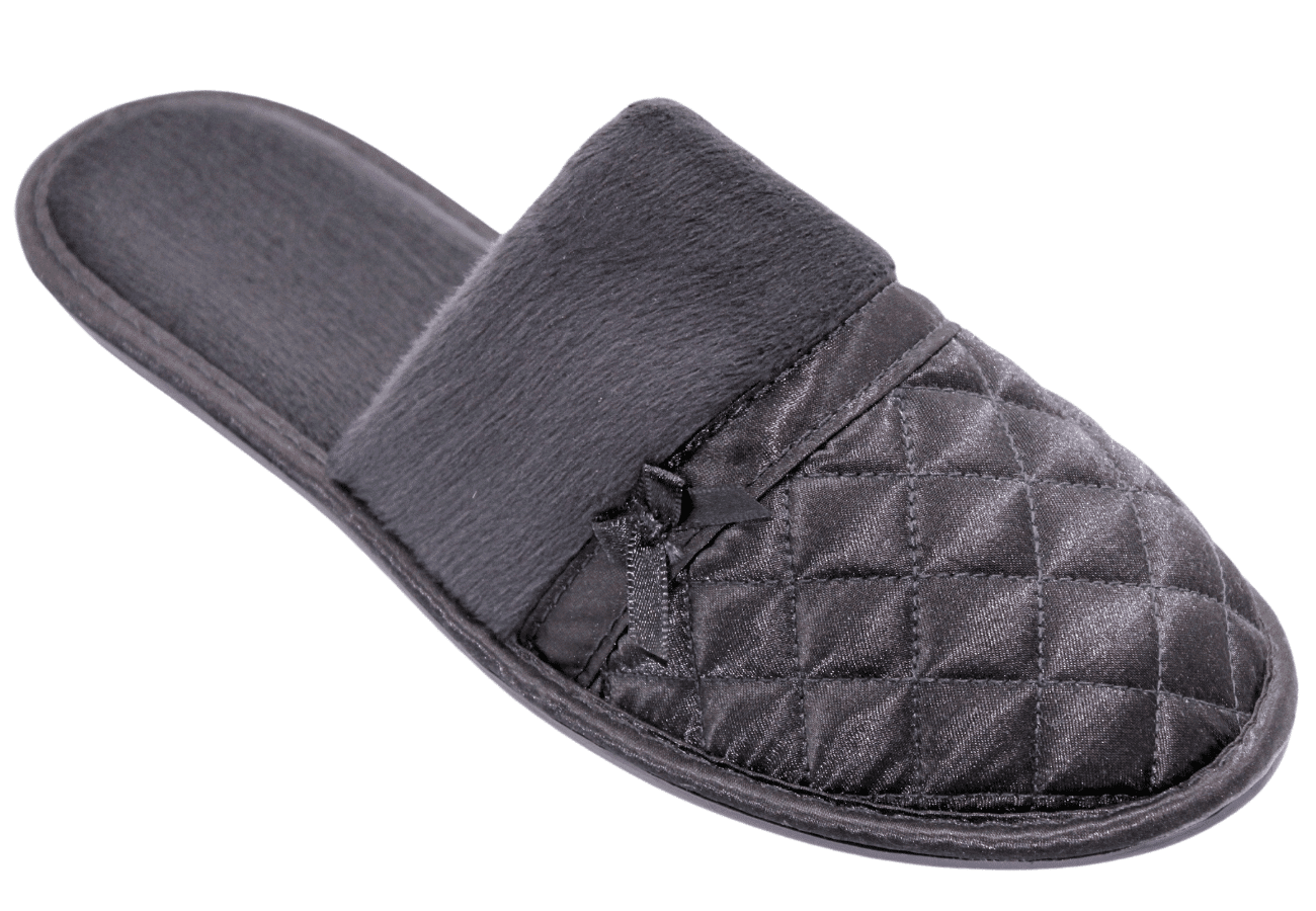 Satin Quilted Slipper Charcoal – The Little Slipper Company