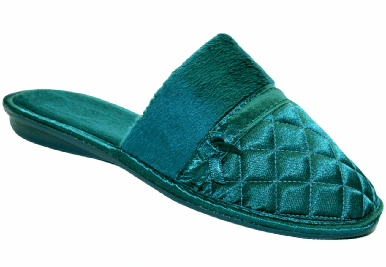 Satin Quilted Slipper Dark Teal – The Little Slipper Company