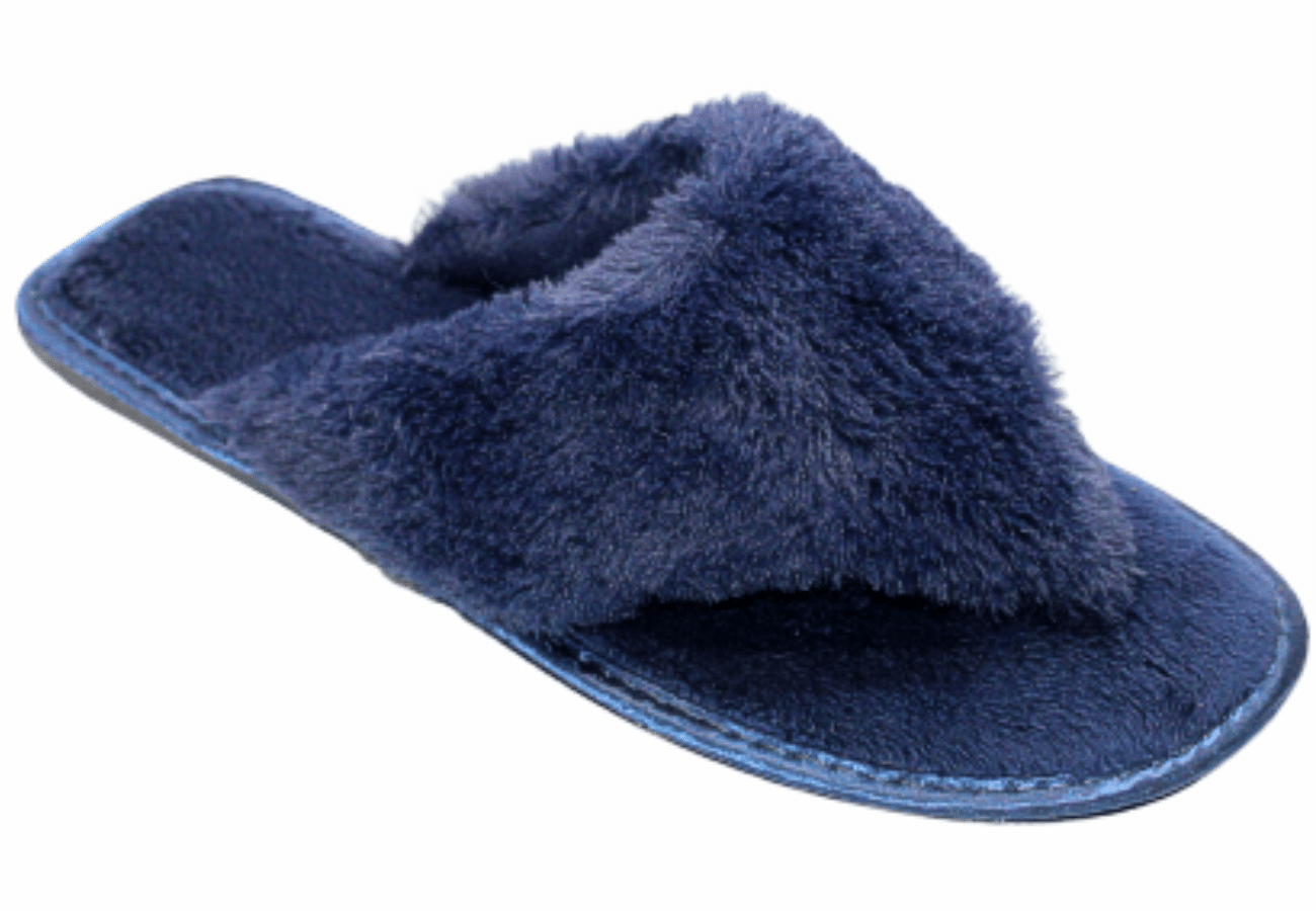 Navy fluffy store slippers