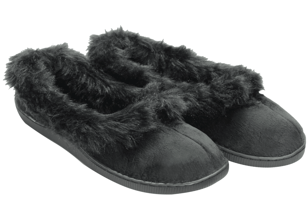 Ladies Fur Timeless Black – The Little Slipper Company