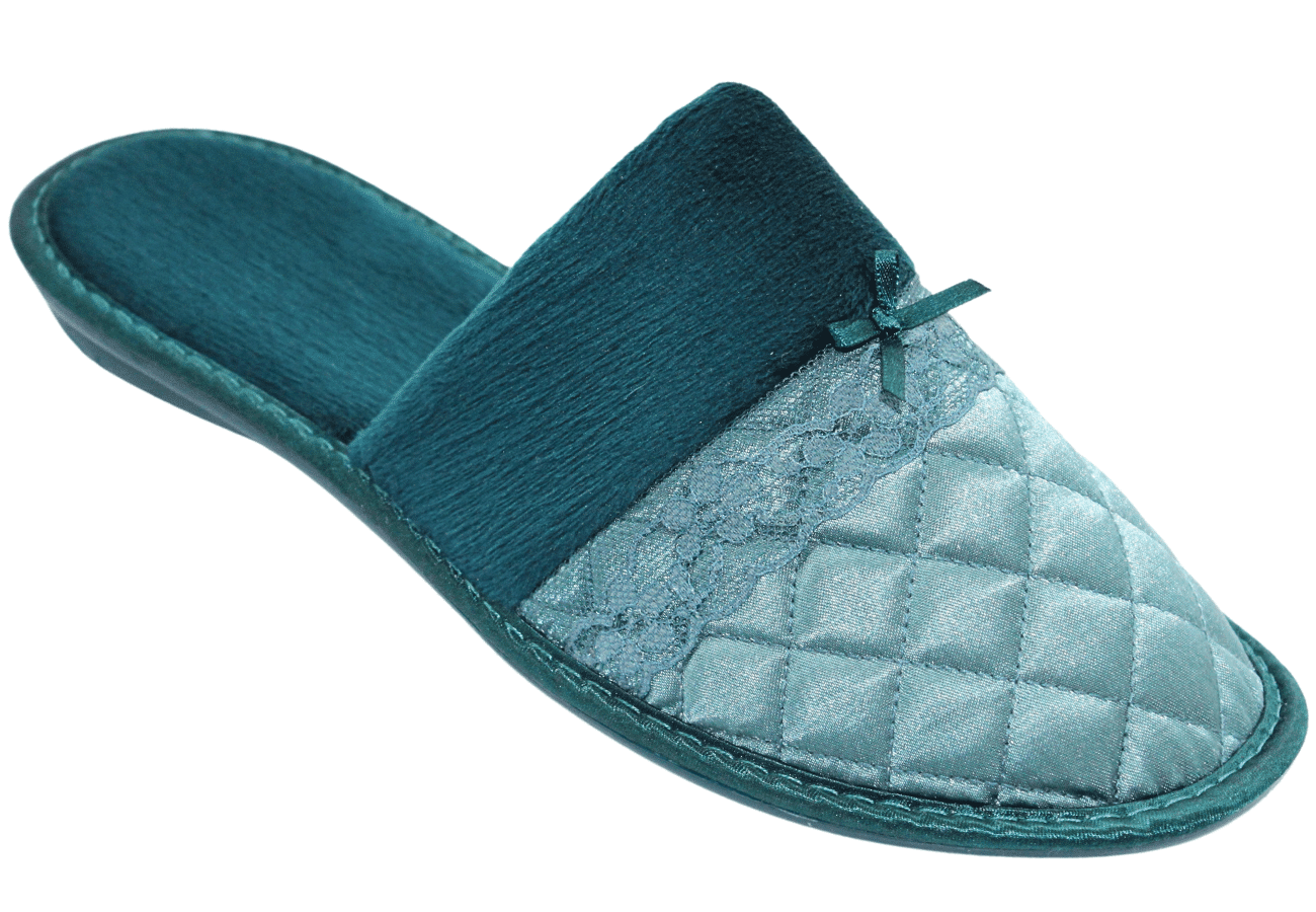 Satin Quilted Slipper Teal & Dark Teal – The Little Slipper Company