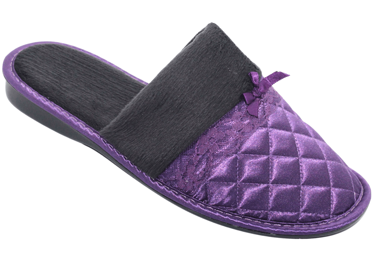 Satin Lace Quilted Satin Charcoal & Medium Purple