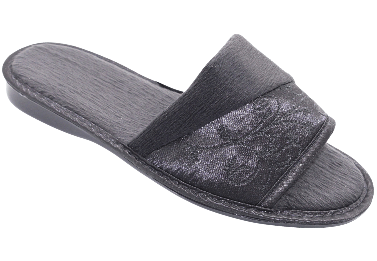Embroidered Asymmetric Black Open Toe