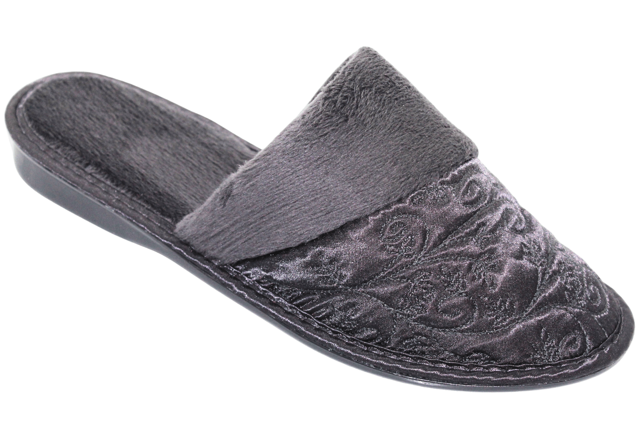 Ladies Embroidered Asymetric Charcoal Mule
